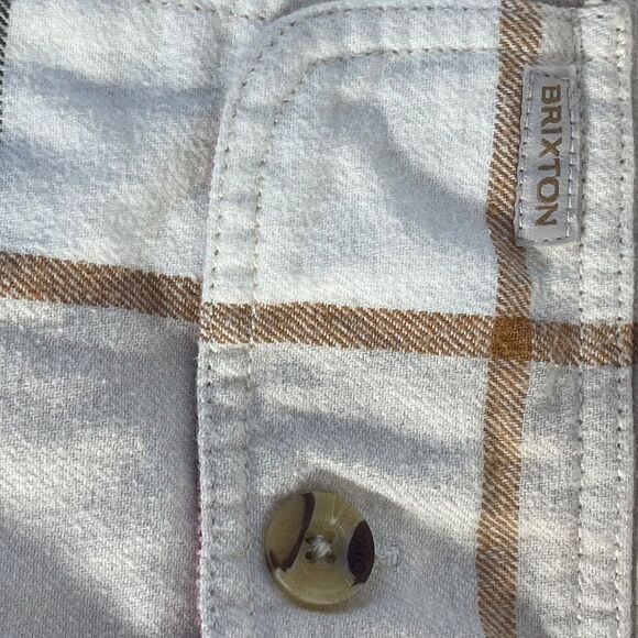 Brixton Bowery Cream/Tan Block Plaid Straight Hem Long Sleeve Flannel Sh… - Picture 6 of 10
